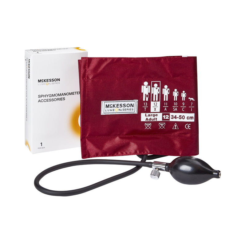 McKesson LUMEON Blood Pressure Cuff and Bulb, Nylon Cuff, Large Cuff, Burgundy, 34 - 50 cm, Arm, Adult