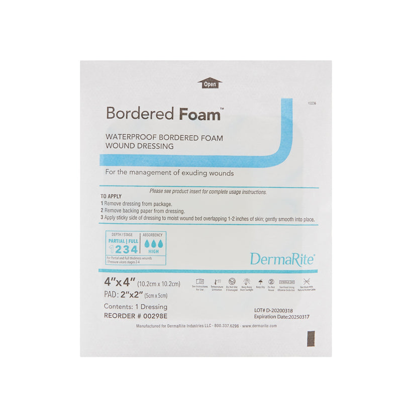 DermaRite Foam Dressing, Bordered Foam, Square Adhesive with Border, Sterile