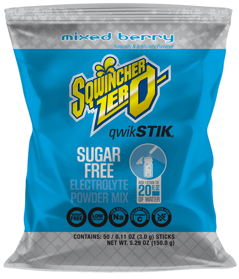 Sqwincher® Quik Stik® Zero Mixed Berry Electrolyte Replenishment Drink Mix, 0.11 oz. Packet