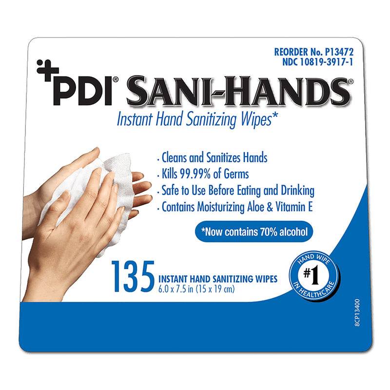 Sani-Hands Hand Sanitizing Wipes, Ethyl Alcohol, Canister, Unscented, 6 X 7.5 Inch