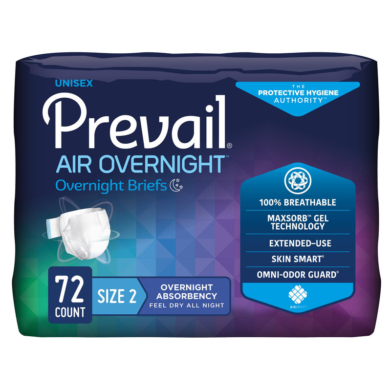 Prevail AIR Overnight Briefs, Heavy Absorbency, Unisex Adult, Disposable, Size 2, 45 to 62 Inch, Large, Orange, 18/Bag 4 Bags/Case