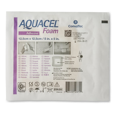 Aquacel® Silicone Adhesive with Border Silicone Foam Dressing, 5 x 5 Inch