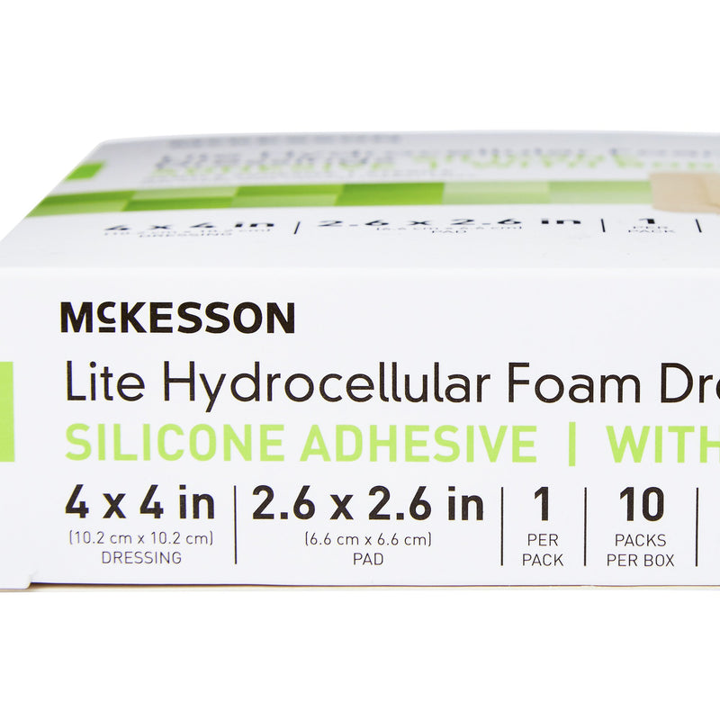 McKesson Lite Silicone Gel Adhesive with Border Thin Silicone Foam Dressing, 4 x 4 Inch