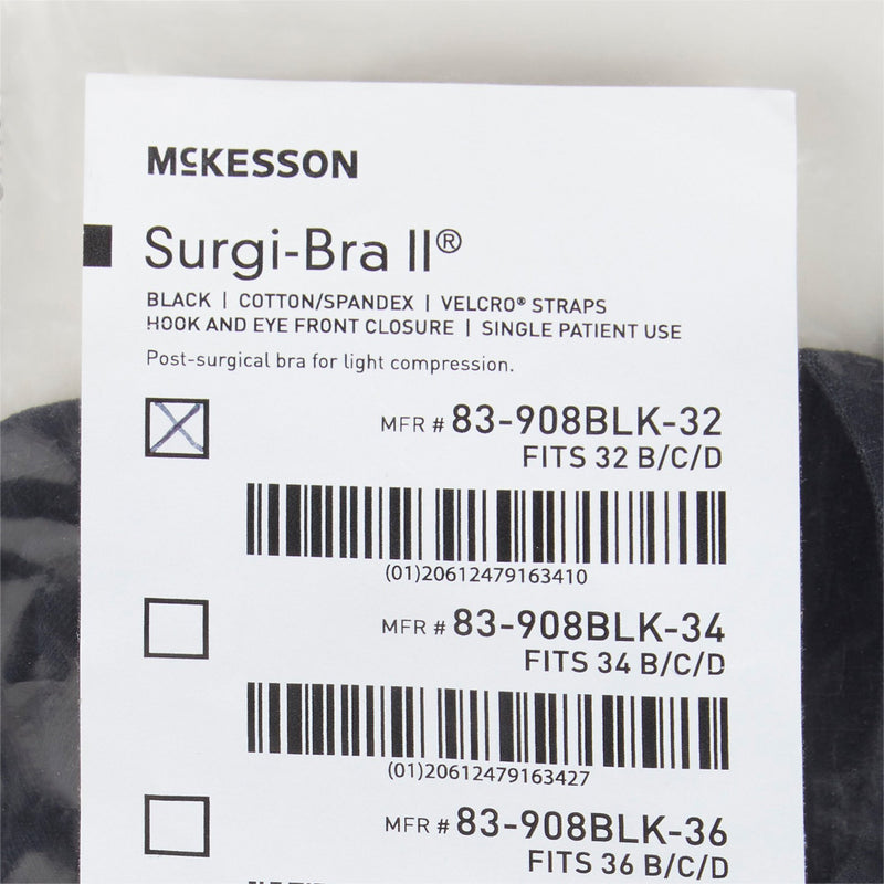 McKesson Black Post-Surgical Bra, 32 Inch