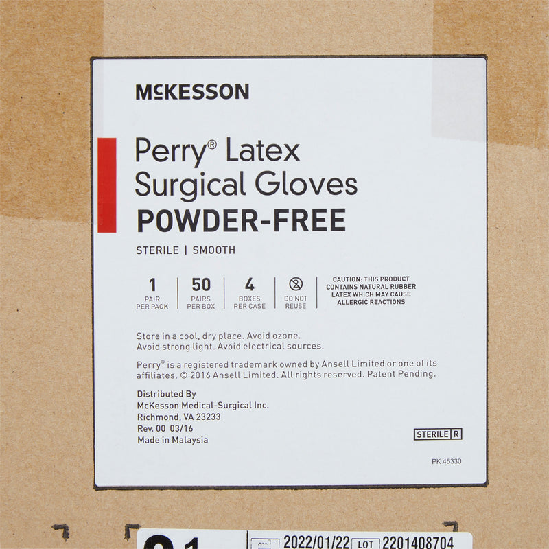 McKesson Perry® Performance Plus Latex Standard Cuff Length Surgical Glove, Size 8½, Cream