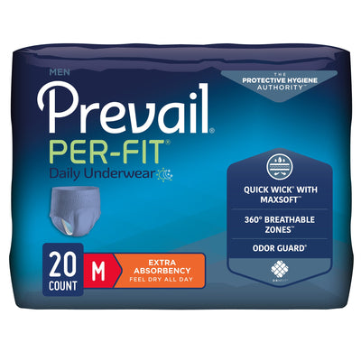 Prevail® Per-Fit® Men Adult Moderate Absorbent Underwear, Medium, White