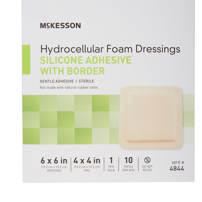 McKesson Silicone Adhesive with Border Silicone Foam Dressing, 6 x 6 Inch