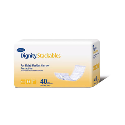 Dignity Stackables Bladder Control Pads, Light Absorbency, White, Disposable, Unisex, Adult, 3-1/2" X 12" Regular
