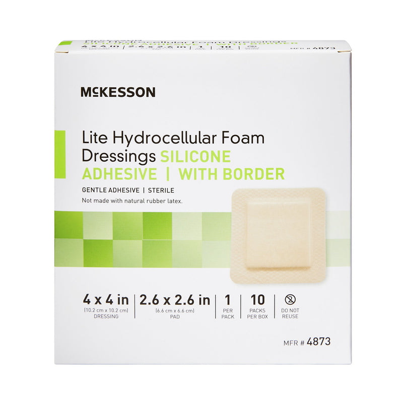 McKesson Lite Silicone Gel Adhesive with Border Thin Silicone Foam Dressing, 4 x 4 Inch