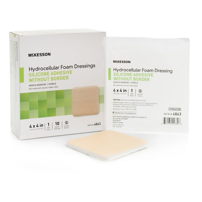 McKesson Silicone Gel Adhesive without Border Silicone Foam Dressing, 4 x 4 Inch