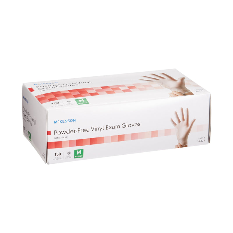 McKesson Non-Sterile, Powder-Free Vinyl Exam Gloves, Medium, Standard Cuff Length, Smooth Clear