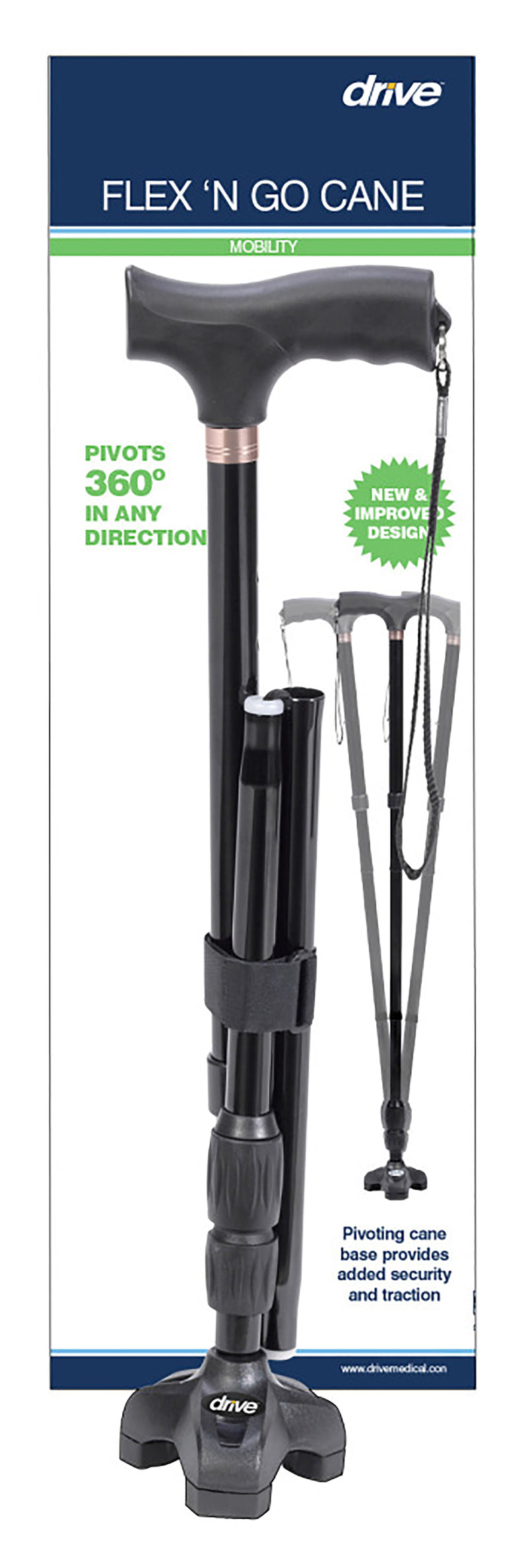 Flex-N-Go Aluminum Folding Cane, 32½ – 39½ Inch Height