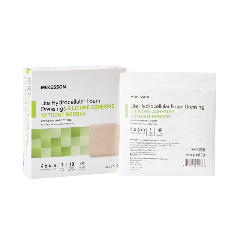 McKesson Lite Silicone Gel Adhesive without Border Thin Silicone Foam Dressing, 4 x 4 Inch