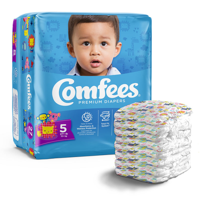 Attends Comfees Premium Baby Diapers, Unisex, Tab Closure, Size 5