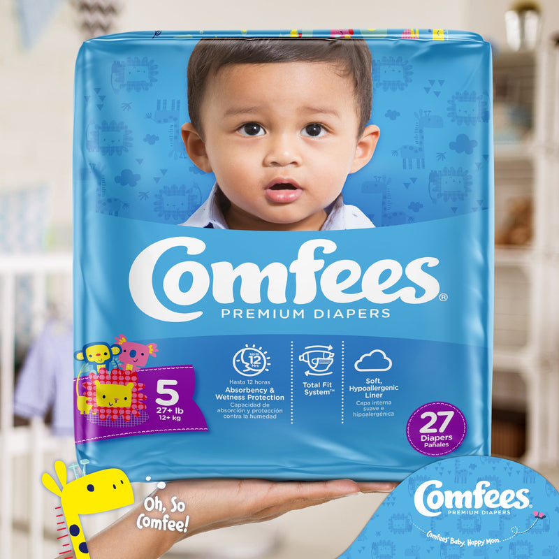 Comfees Premium Diapers, Unisex, Baby, Tab Closure, Size 5, Kid Design