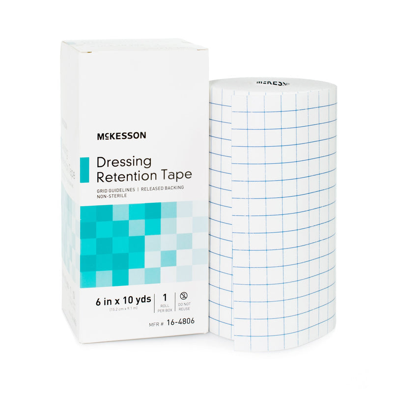 McKesson Nonwoven Fabric / Printed Release Paper Dressing Retention Tape, 6 Inch x 10 Yard, White