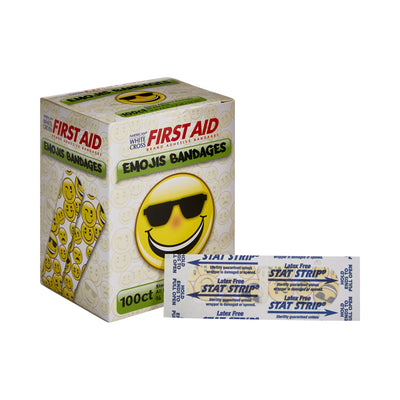 American® White Cross First Aid Emojis Kid Design Adhesive Strip, ¾ x 3 Inch