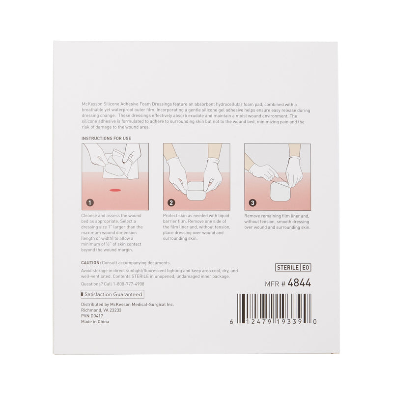 McKesson Silicone Adhesive with Border Silicone Foam Dressing, 6 x 6 Inch