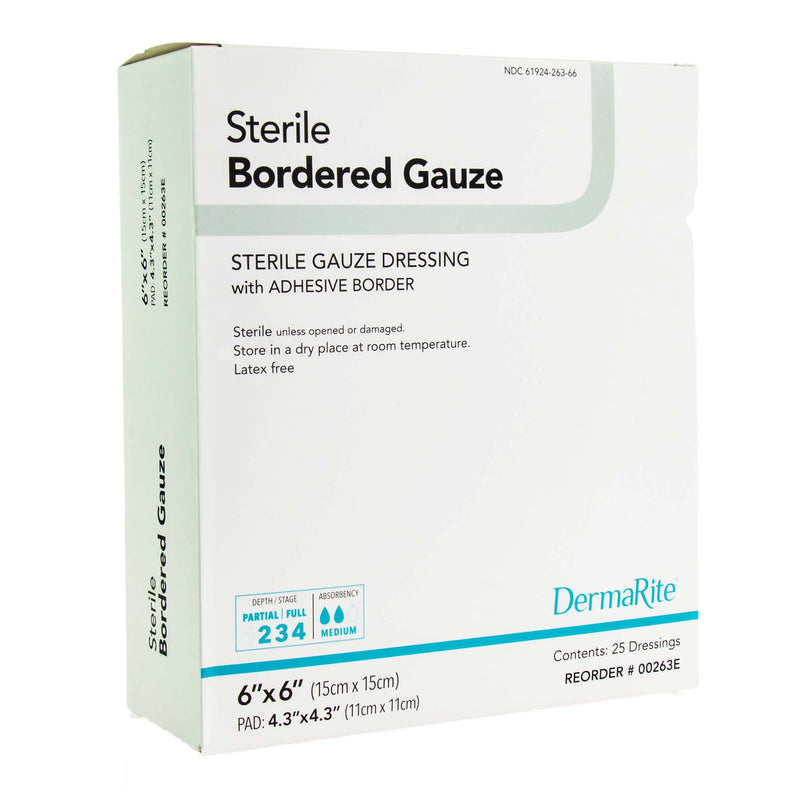 DermaRite® Bordered Gauze Adhesive Dressing, 6 x 6 Inch
