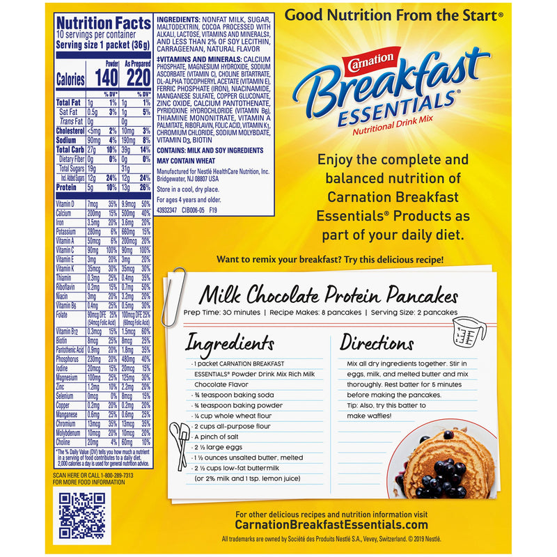 Carnation Breakfast Essentials® Chocolate Oral Supplement, 1.26 oz. Packet