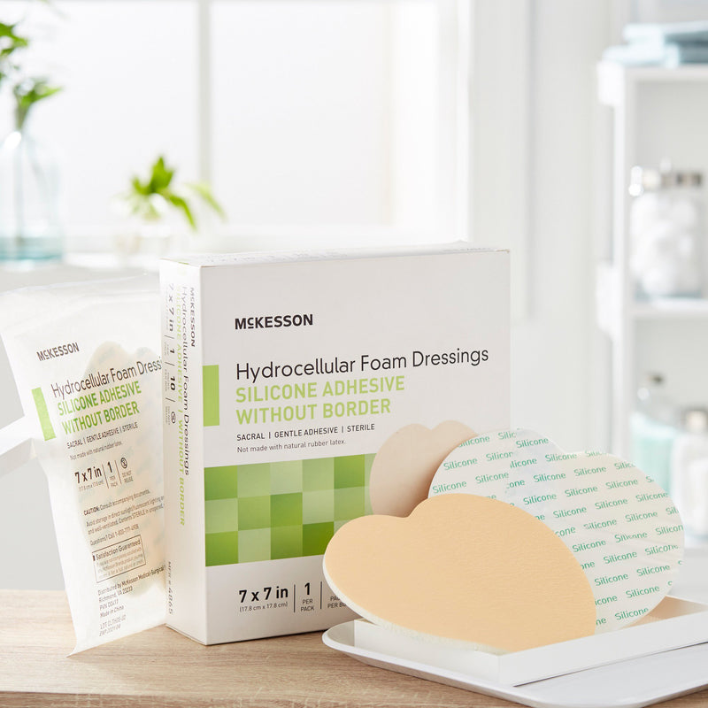 McKesson Silicone Gel Adhesive without Border Silicone Foam Dressing, 7 x 7 Inch Sacral