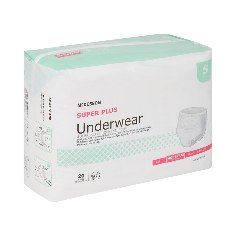 McKesson Super Plus Underwear, Adult Unisex, Small, Disposable, Latex-Free, White